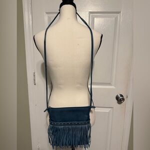 Turquoise Blue Fringe Crossbody Bag Genuine Leather